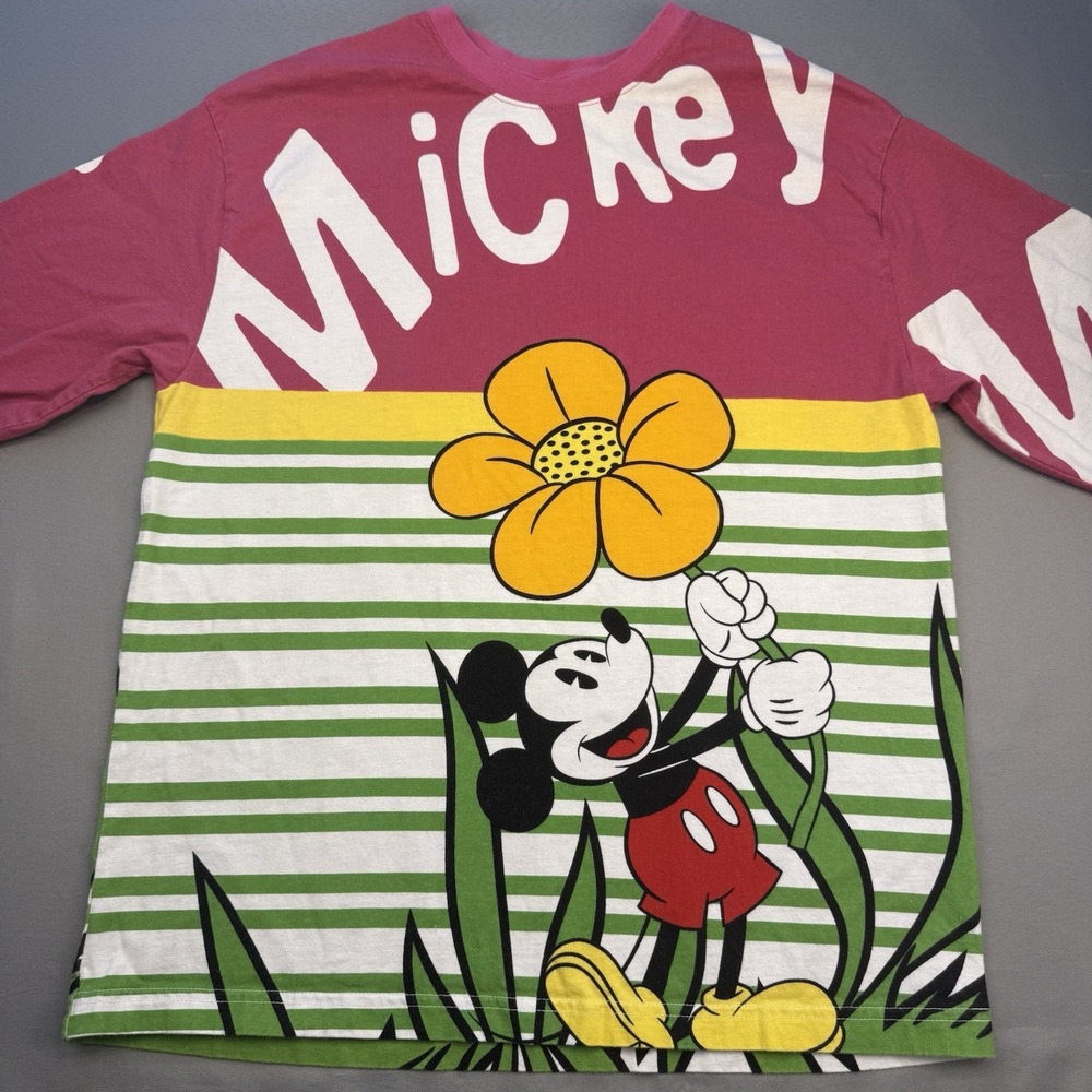 Disney Parks Mickey & Co Long Sleeve Graphic Shirt Pink Striped Size M Mouse